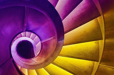 an abstract detail of a spiral staircase in an old building, vibrant colors, fantasy wallp
