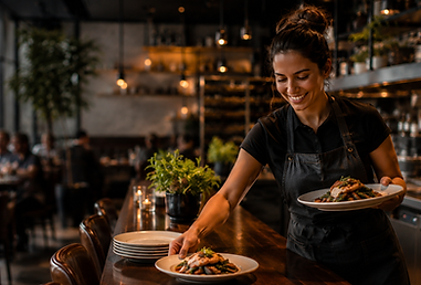 Restaurant team working together in a professional kitchen.