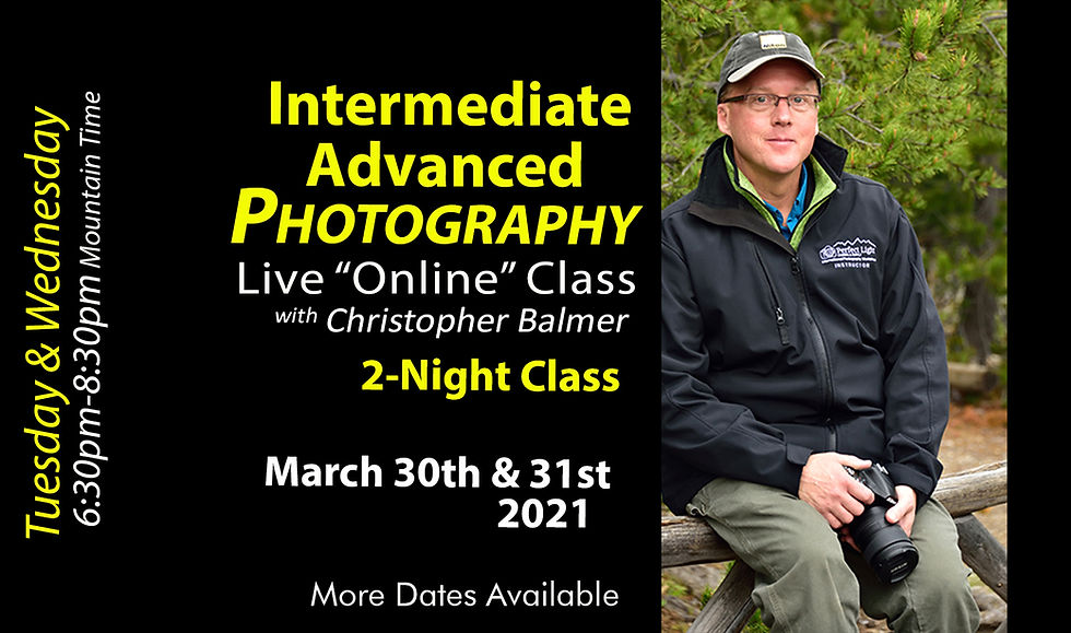 Intermediate/Advanced Photography Course March 30th & 31st, 2021