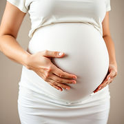Create a picture of a pregnant woman holding her baby bump.jpg