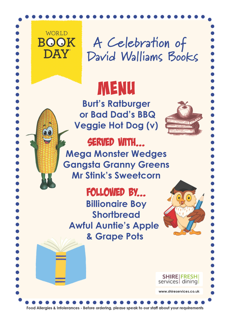 World Book Day Menu - Thursday 6th March