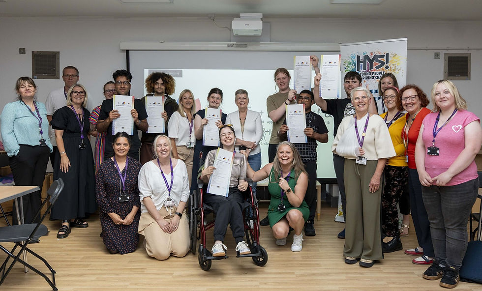Members of HY5! and the Wolverhampton SEND & Inclusion Board, including centre, back, Councillor Jacqui Coogan, the City of Wolverhampton Council's Cabinet Member for Children, Young People and Education, came together recently to celebrate another successful year of partnership working and the positive difference young people's voices are making.