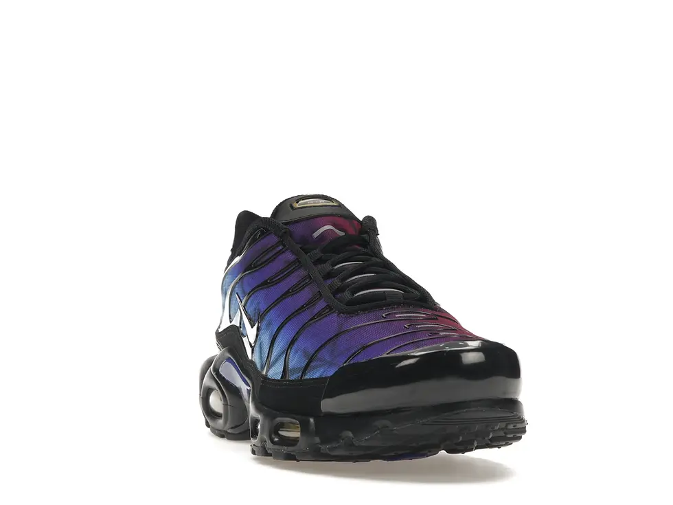 Single Nike Air Max Plus sneaker, purple to blue gradient, black details.