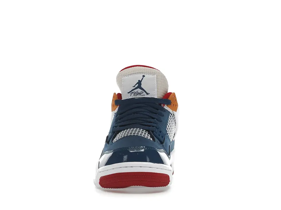 Thumbnail: Jordan 'Flight' logo sneaker in dark blue, red, and white.