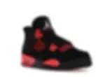 Black and red Air Jordan 4 sneaker, isolated on white background.