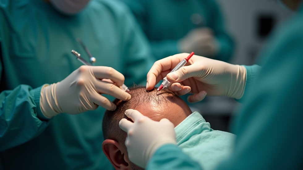 Close-up view of a hair transplant procedure
