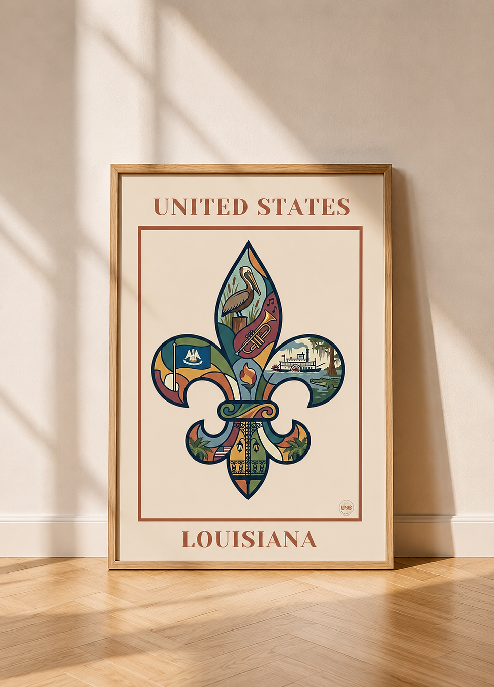 Affiche voyage Louisiane avec illustration fleur de lys vintage