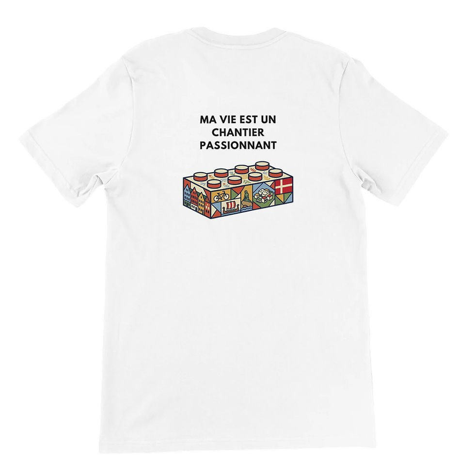 Thumbnail: T-shirt blanc Ma vie est un chantier passionnant avec illustration brique colorée au dos