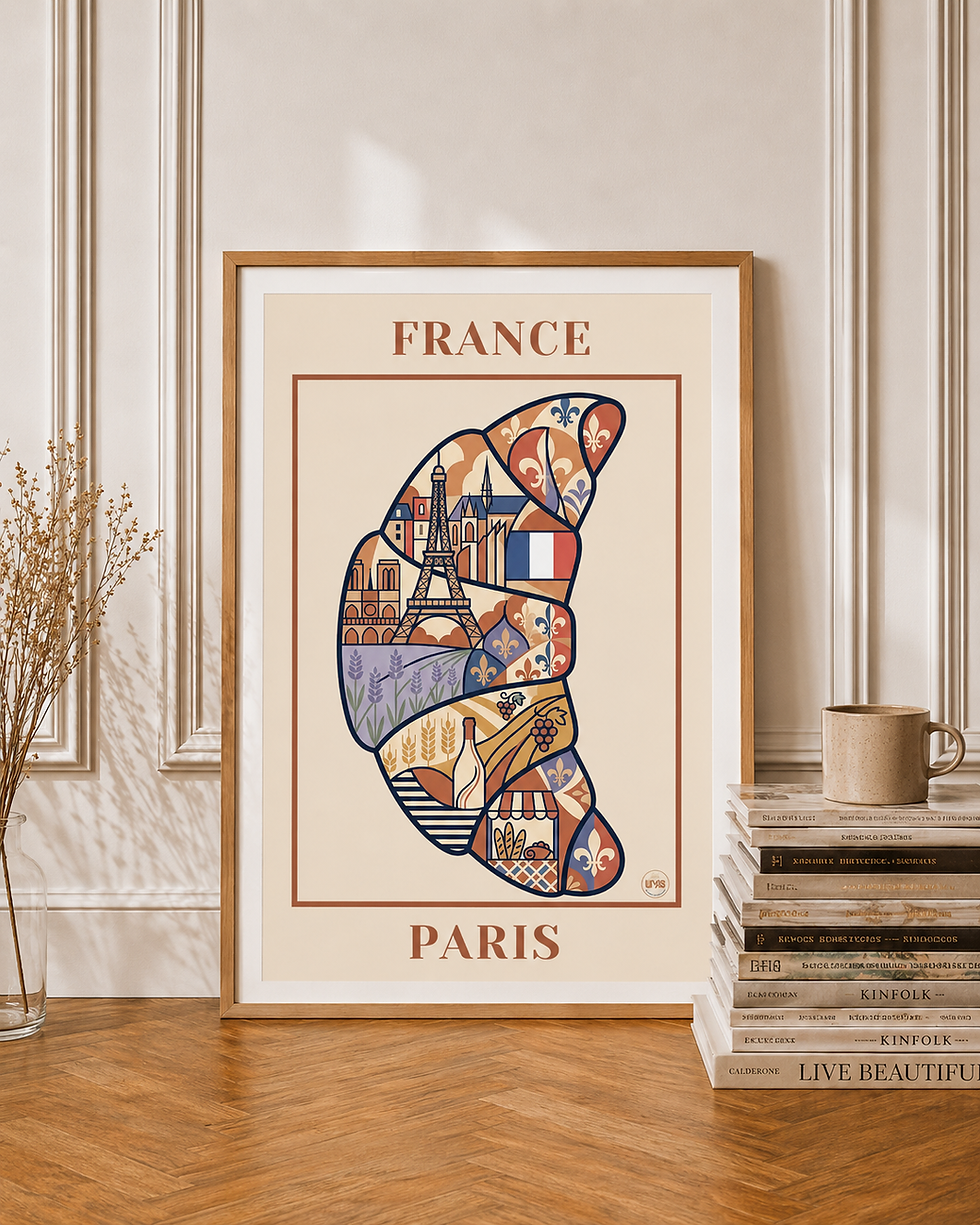 Miniature : Affiche France encadrée posée sur une console dans un intérieur raffiné