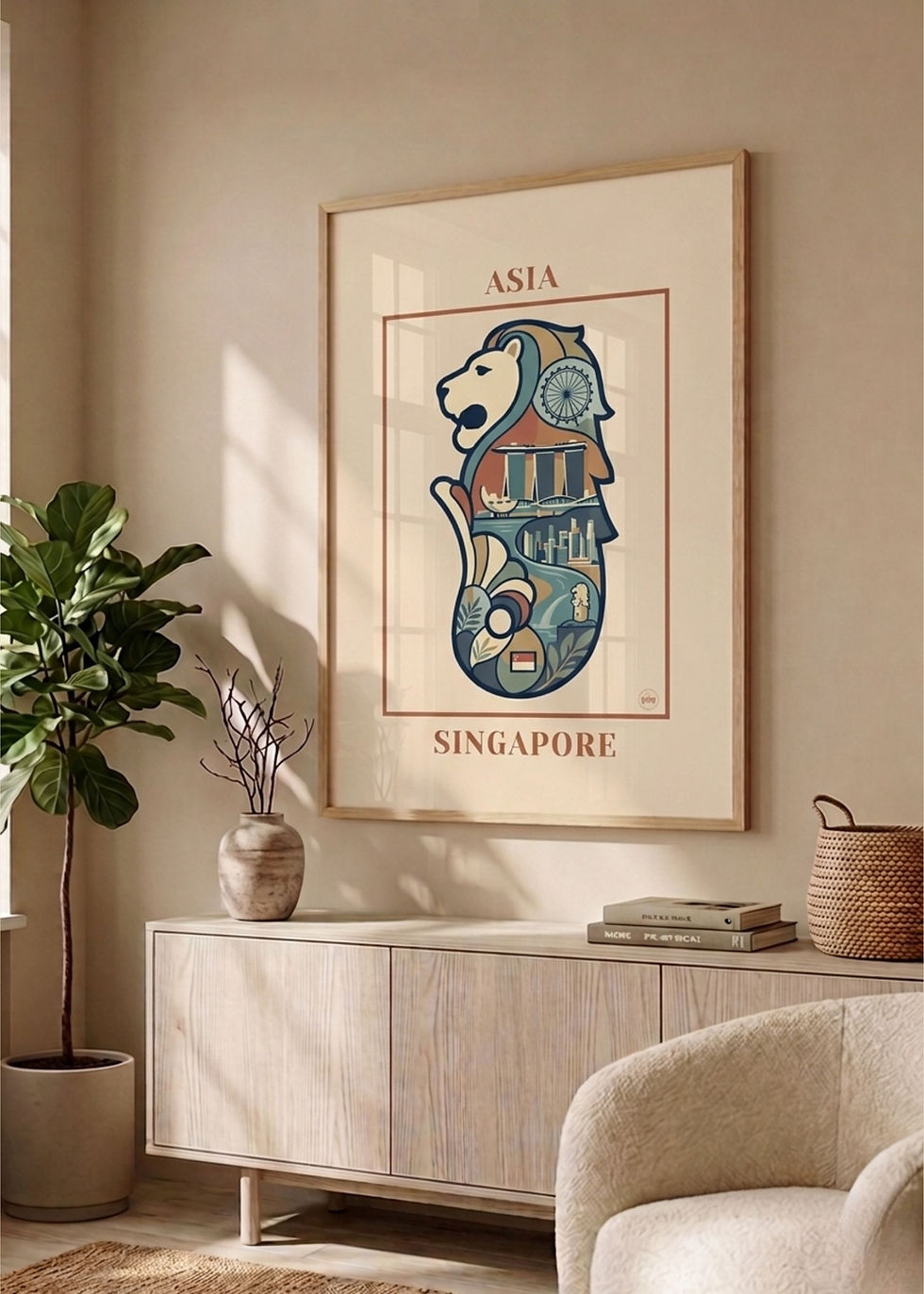 Affiche SINGAPORE mise en scène dans un intérieur élégant