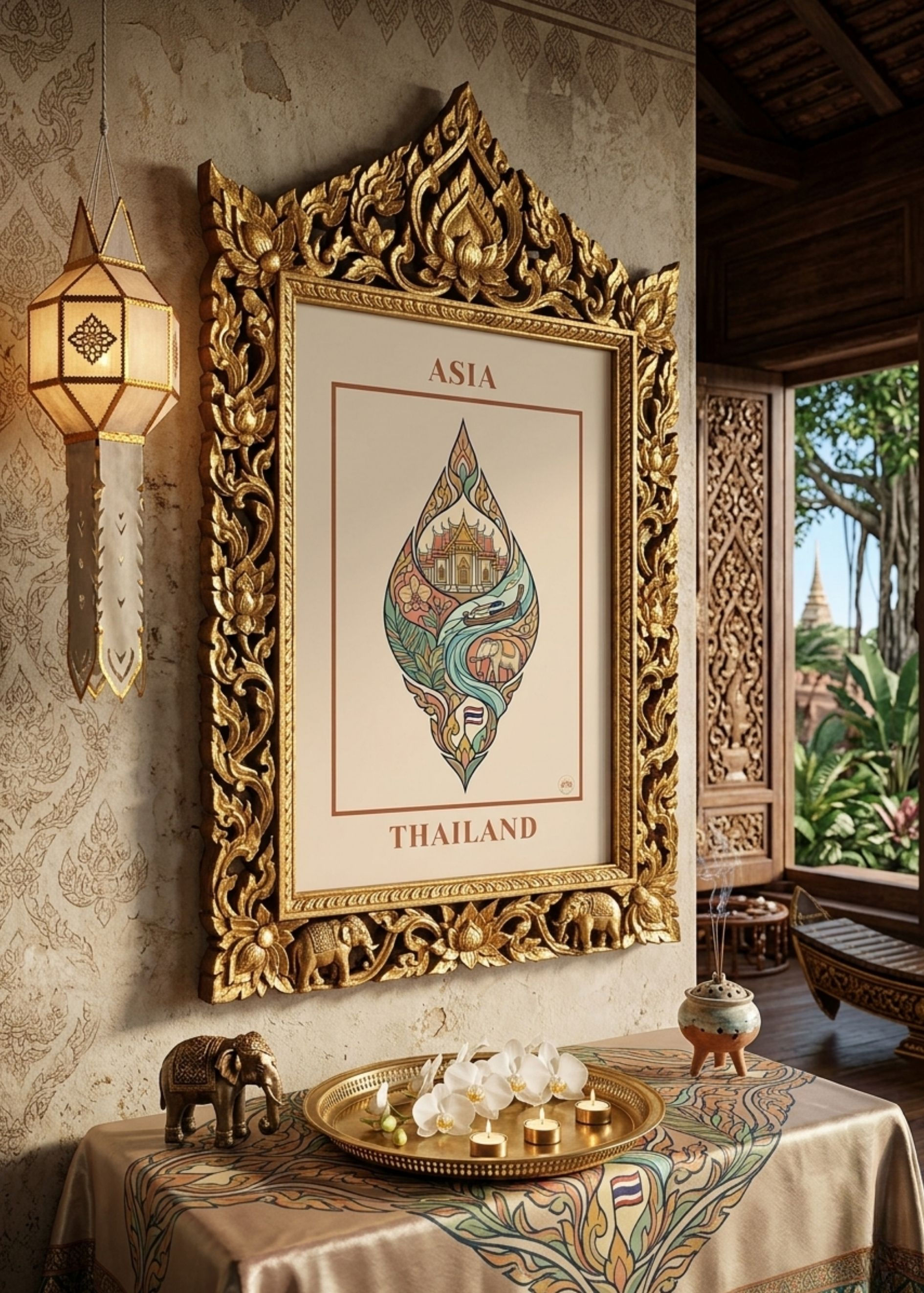 Affiche THAILAND encadrée dans un intérieur élégant inspiré du voyage