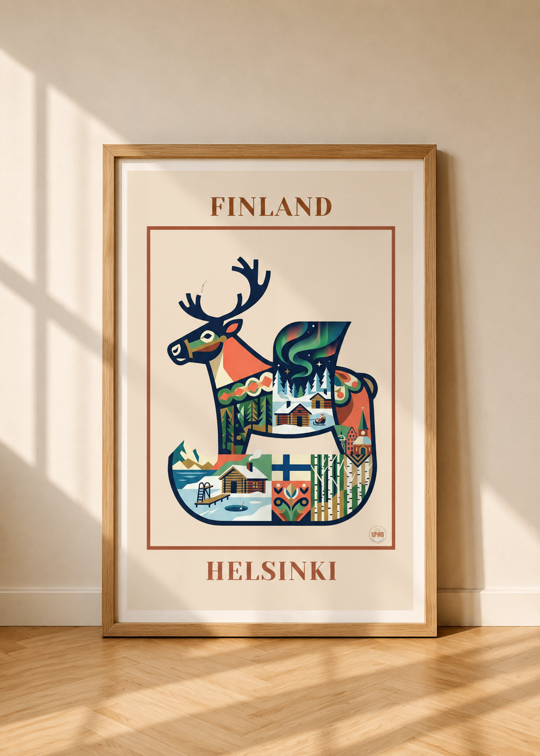 Affiche FINLAND encadrée représentant Helsinki dans un intérieur élégant
