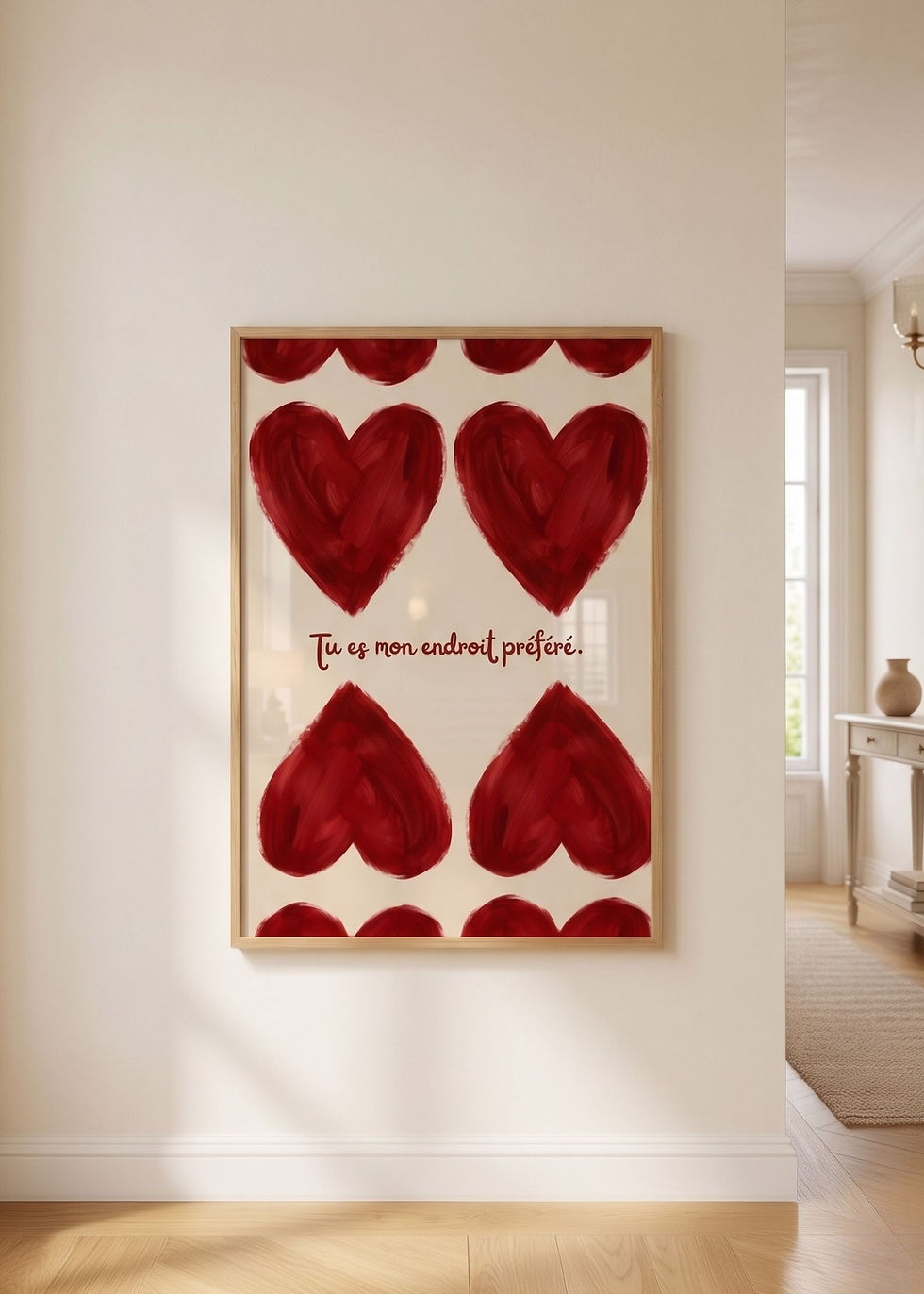 Affiche “Tu es mon endroit préféré” avec cœurs rouges peints à la main