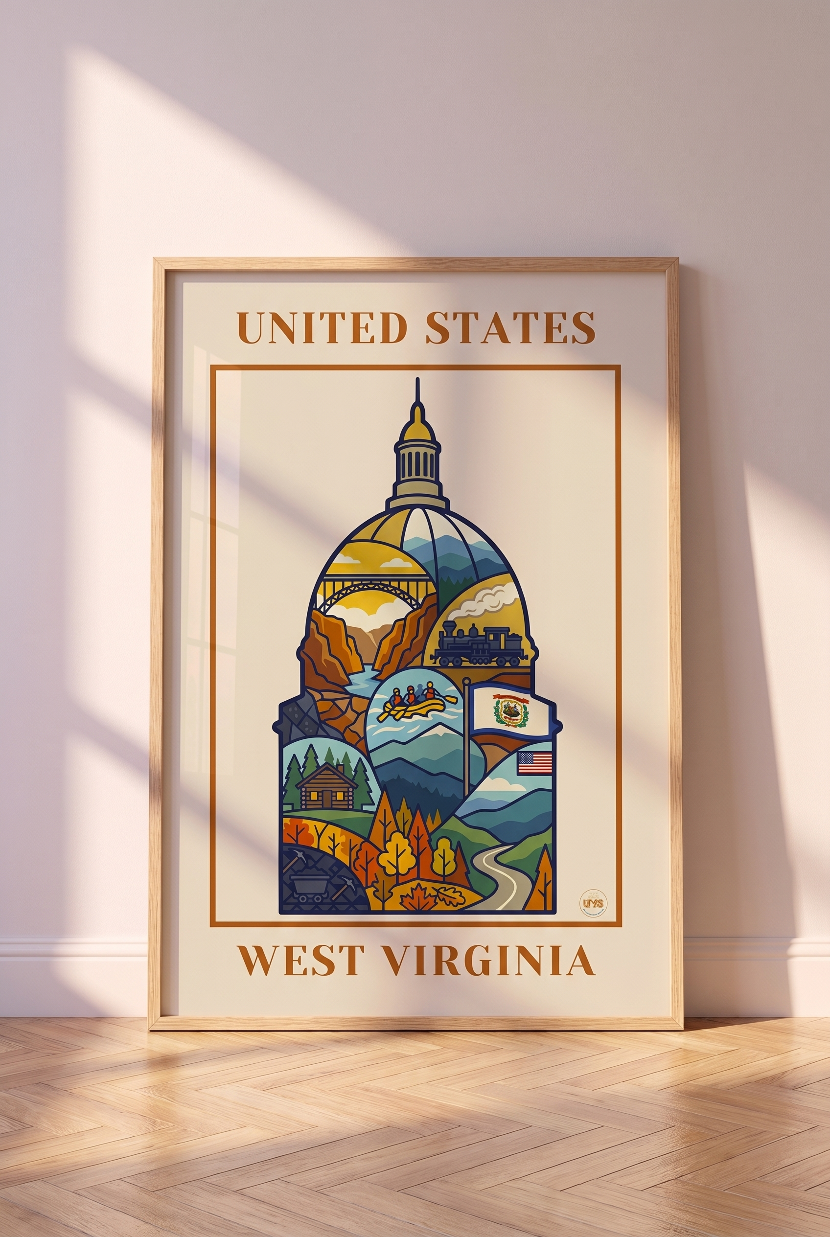 Affiche décorative West Virginia style travel poster premium