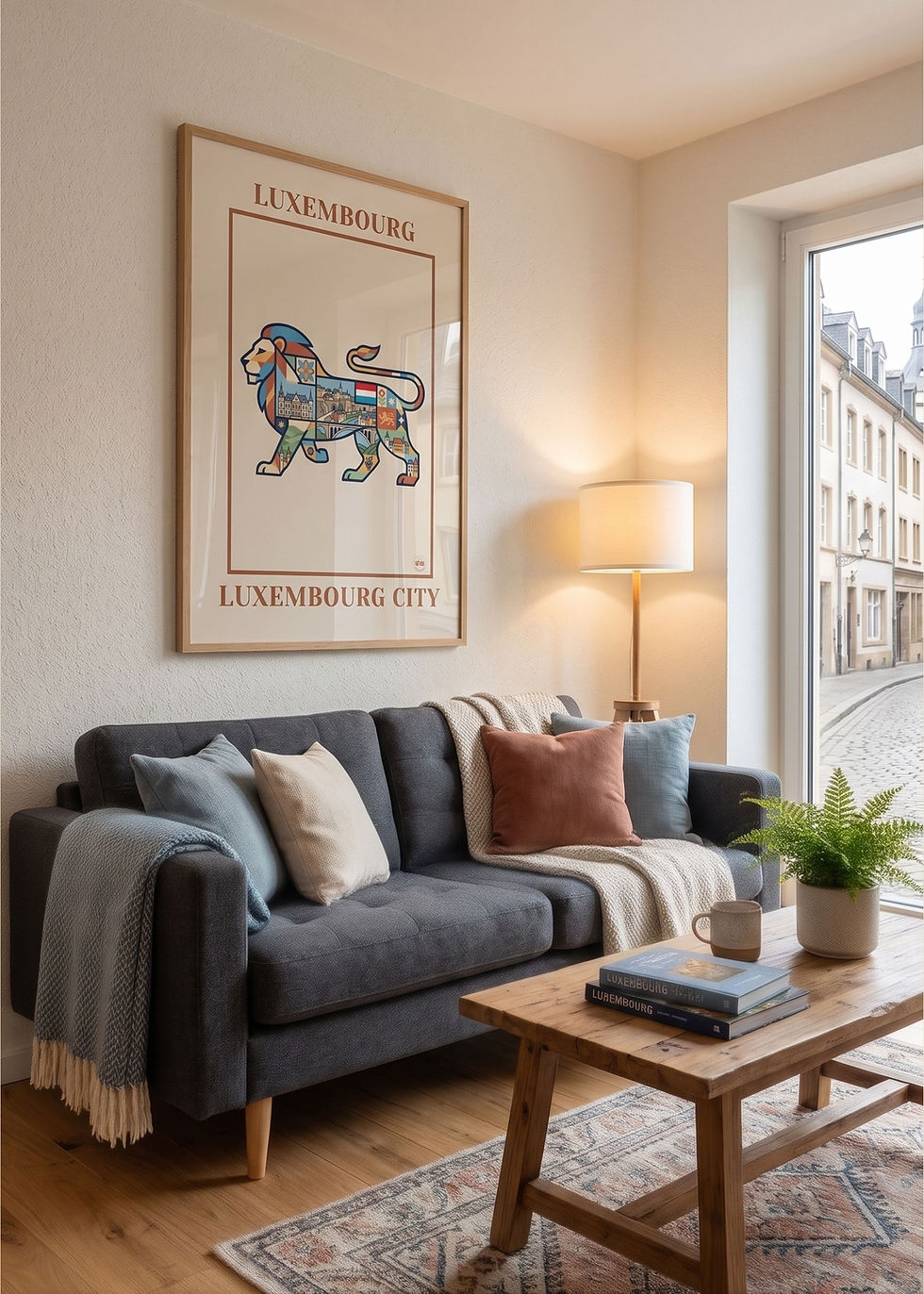 Miniature : Affiche LUXEMBOURG décorative dans un salon lumineux