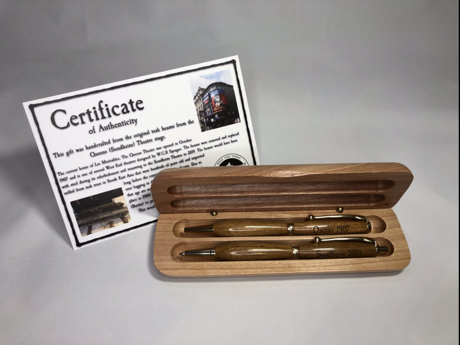 Queens/Sondheim Theatre Teak Slimline Pen and Pencil Set