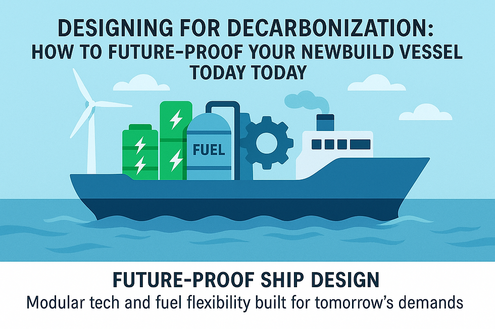 Illustration of a future-proof ship design with modular tech and fuel flexibility, symbolizing eco-friendly maritime innovation.