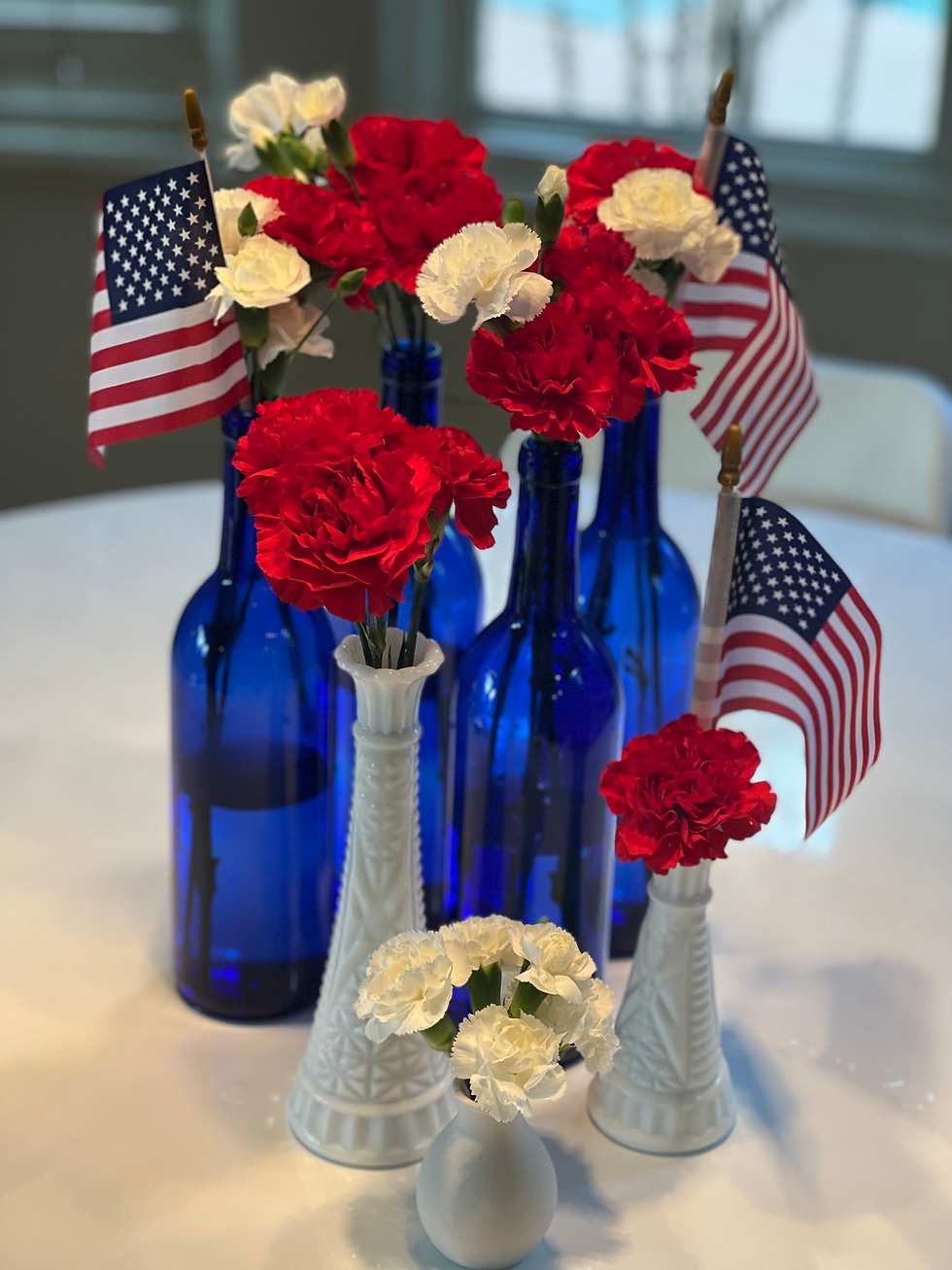 Milk Glass in a 4th of July Display