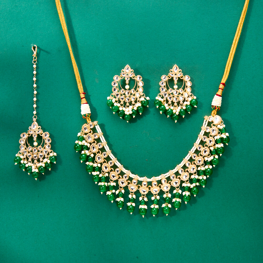 Indo Western Beads Necklace With Gold Plating
