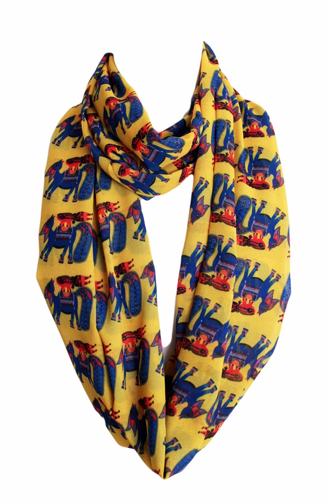 Thumbnail: Yellow Ukrainian Karakoko Design Infinity Scarf Ethnic Retro Tribal Accesories