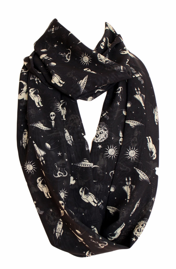 Thumbnail: Alien Ufo Space Asteroids Infinity Scarf Gift For Woman Circle Scarf