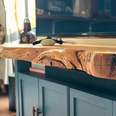 Tv cabinet with live edge and blue base