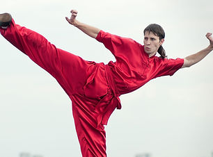 Man in Red Practicing Kung Fu