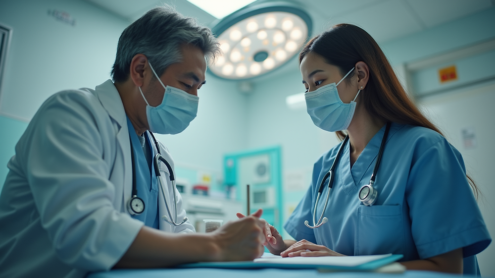 Eye-level view of a healthcare professional interacting with a patient