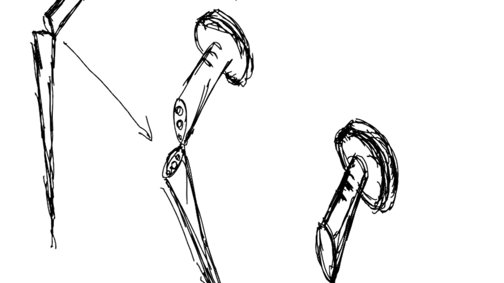 Three mechanical structures resembling nails are sketched on a black background. One is bent, labeled "the broken nail." White lines dominate.