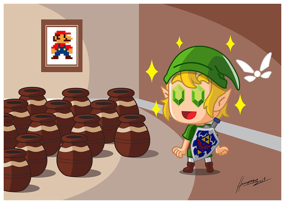 Link zelda e jarros com ruppes peq