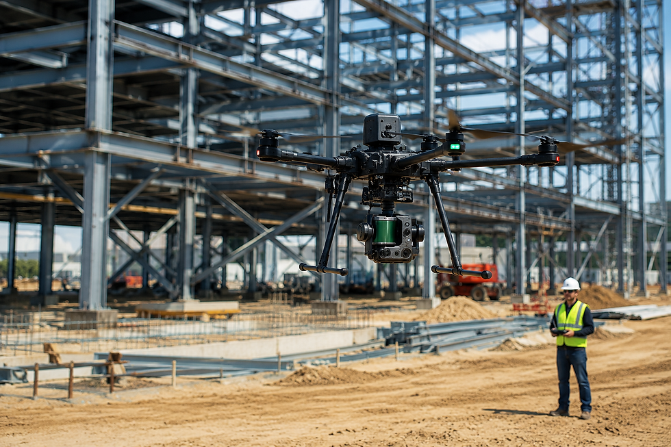 High-precision aerial LiDAR scanning and drone-based monitoring comparing real-time site progress against the 3D BIM structural model on a luxury construction project in Kerala.