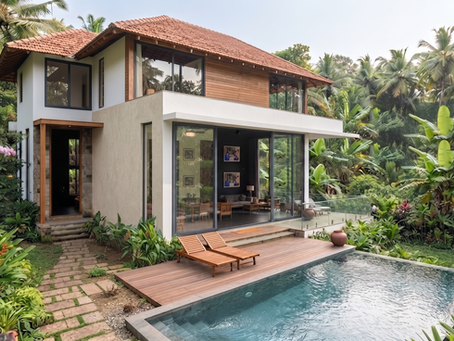 Minimalist modern Kerala villa design with open floor plan by Infra I Nova