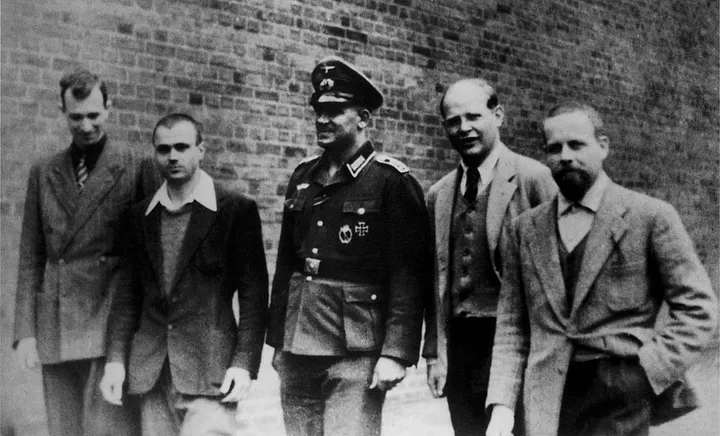 Dietrich Bonhoeffer (second from right) at Tegel Prison, circa 1941