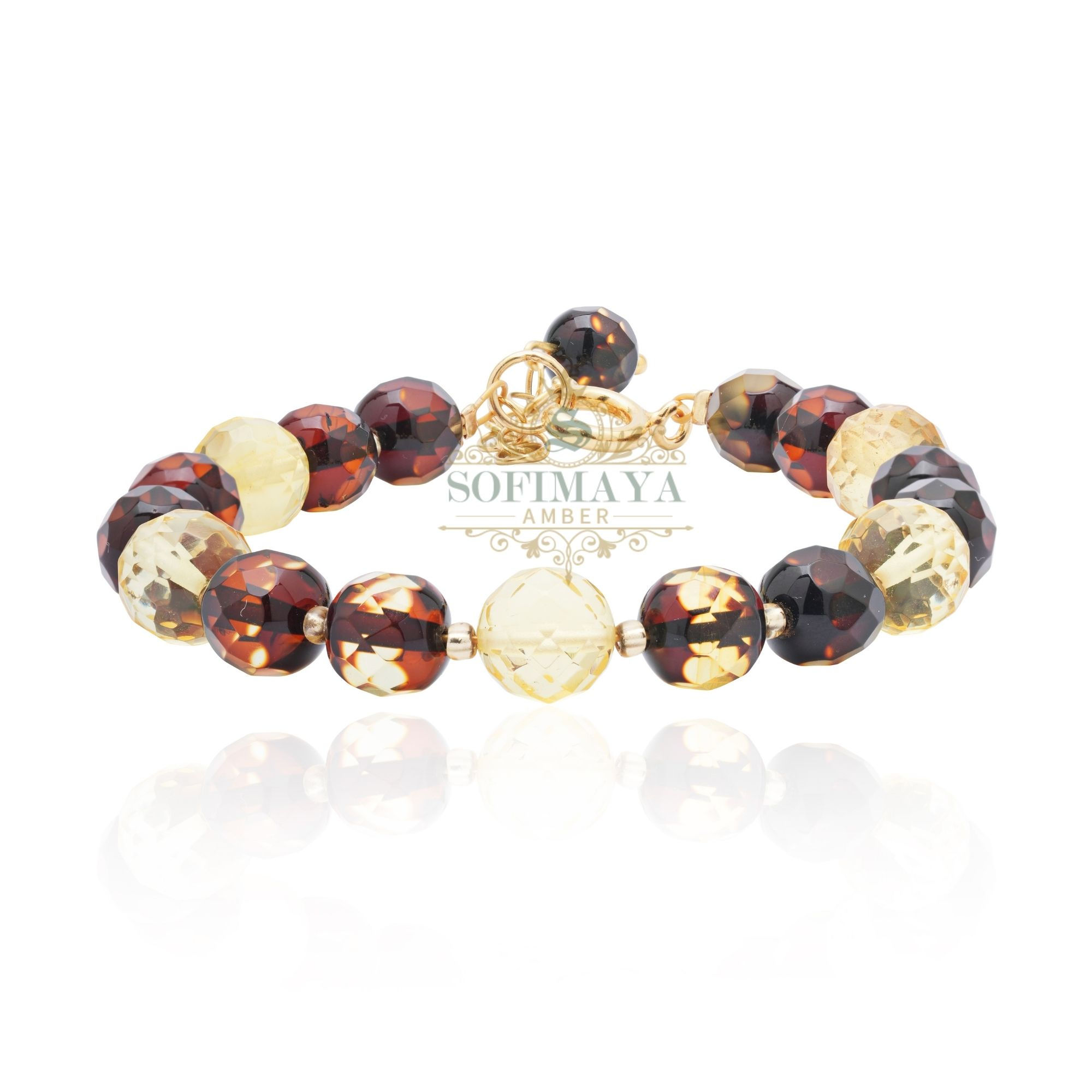 Fasetli Şık Tasarım Kehribar Bileklik Kopçalı