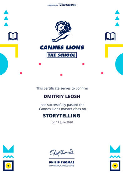 Storytelling course certificate for Dmitriy Leosh