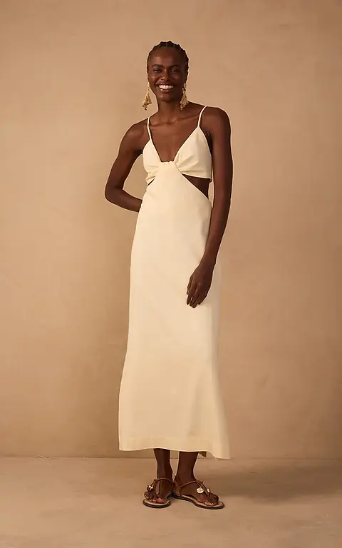 linen cut out midi dress AJE Mimosa Cut Out Midi Dress In Colour Ivory Size 4