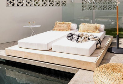 luxury beds, sunbeds , daybeds, luxury sun loungers, Kalindi, Cyprus, outdoor fabrics, heavy duty