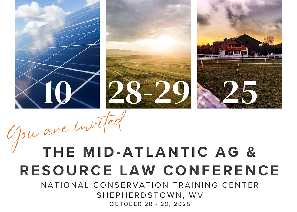 Image of Save the Date that includes the name of the conference, dates, and location of the conference. Images included are solar panels, an aerial image of farmland, and an image of a fence with a barn in the background. Image designed by Virginia Tech University.