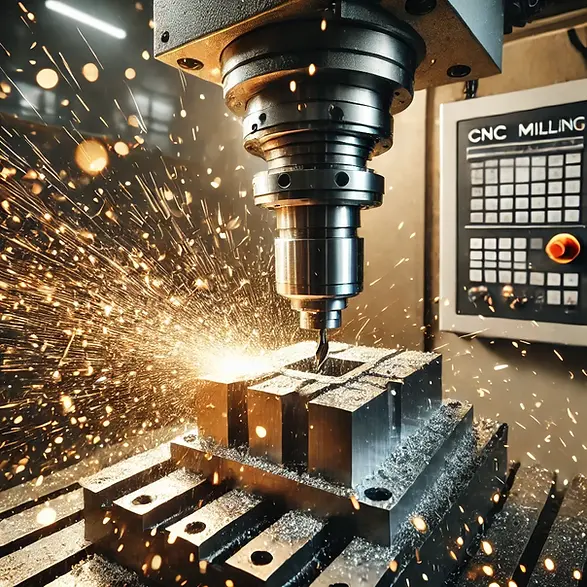 DALLĀ·E 2025-03-22 11.11.35 - A CNC milling machine in action, cutting a piece of metal wit