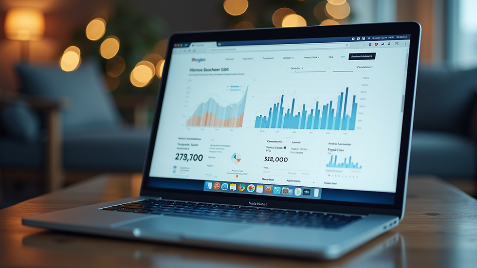 Close-up view of a laptop screen showing a business website analytics dashboard