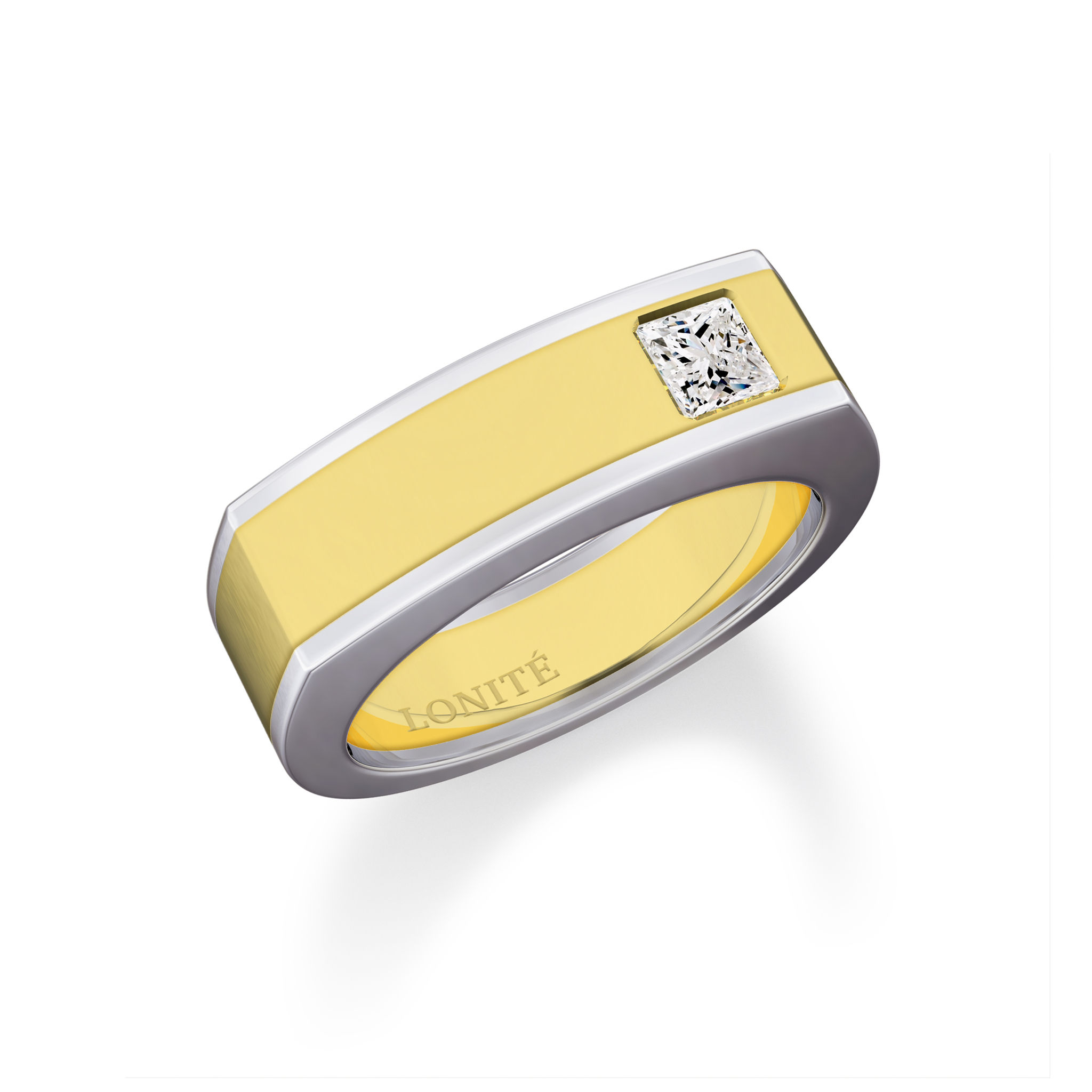 Anello-solitario-fascia-larga-bicolore-gambo-Euro-diamante-Gypsy