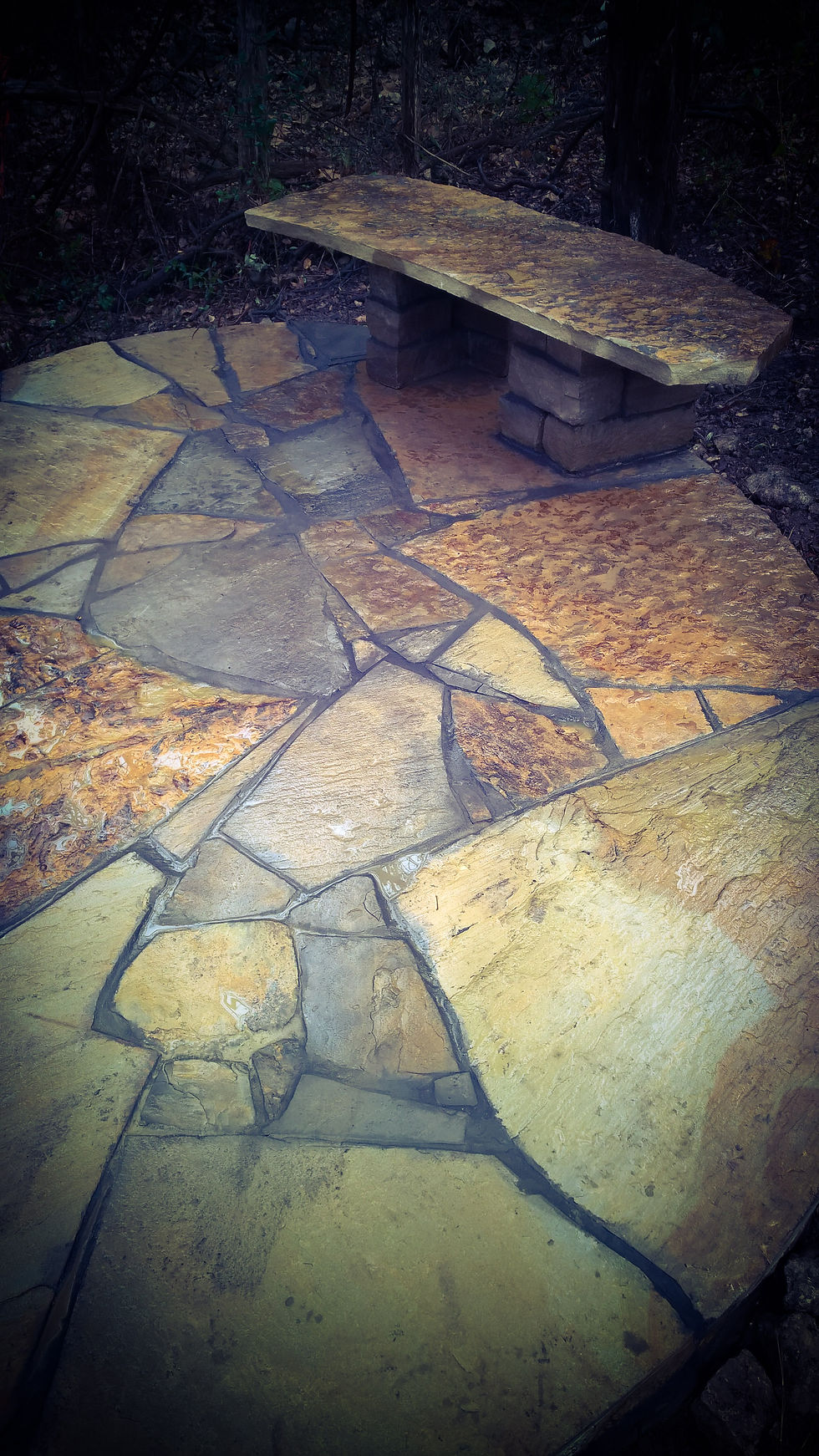 Oval Oaklahoma Stone Patio and Bench