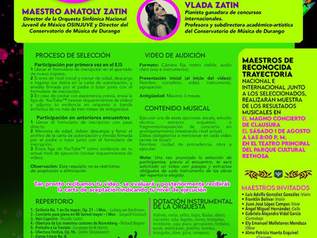 *Gobierno de Carlos Peña Ortiz convoca a jóvenes músicos a inscribirse al 9° Encuentro Juvenil Sinfónico*