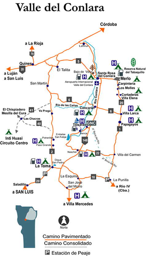 Mapa Valle del Conlara Barrancas del Rio Alojamiento