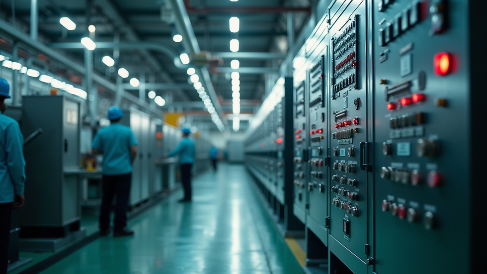 Eye-level view of industrial plant machinery and control panels