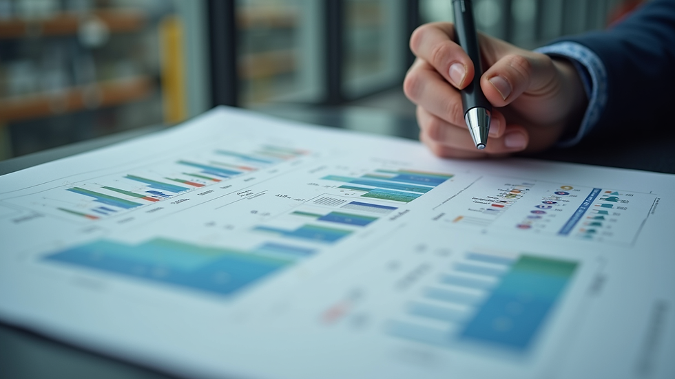 Close-up view of a consultant reviewing industrial process charts