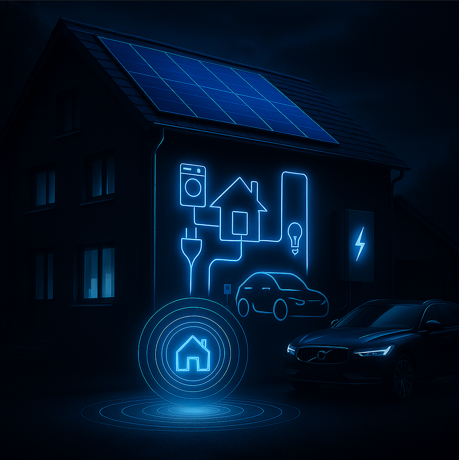 Stromkosten-Ersparnis durch ein HEMS. Ein Haushalt mit PV-Anlage spart bis zu 40 % Stromkosten, da mehr Solarstrom selbst genutzt und teurer Netzstrom vermieden wird.