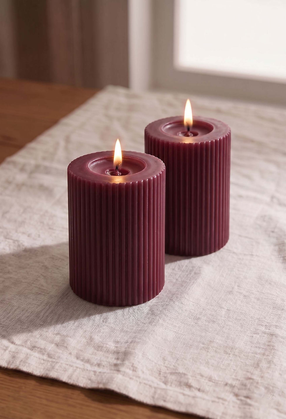 Thumbnail: Ivory Ribbed Pillar Candles - Set of 2