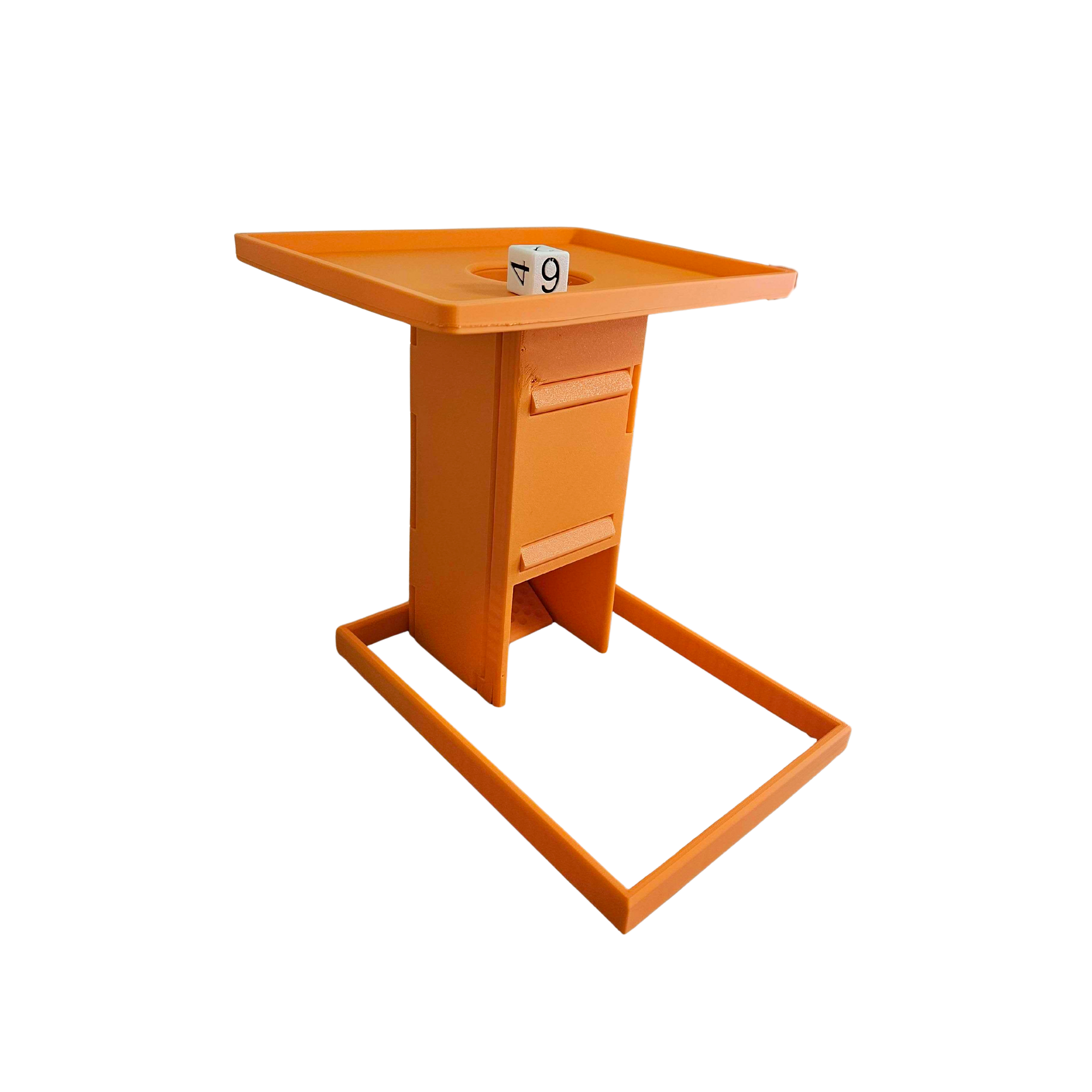 Tour de dés orange avec support de lancement rectangle