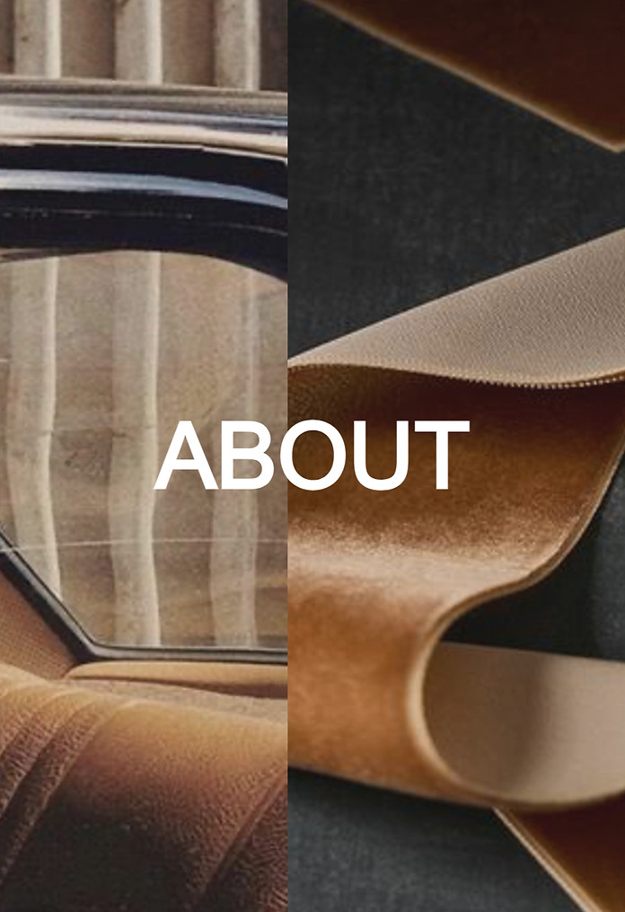 Interior of vinatge car and abstract ribbon with the wording 'ABOUT' laid over the top